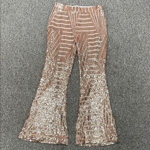 Sequin Flare Pants in Rose Gold